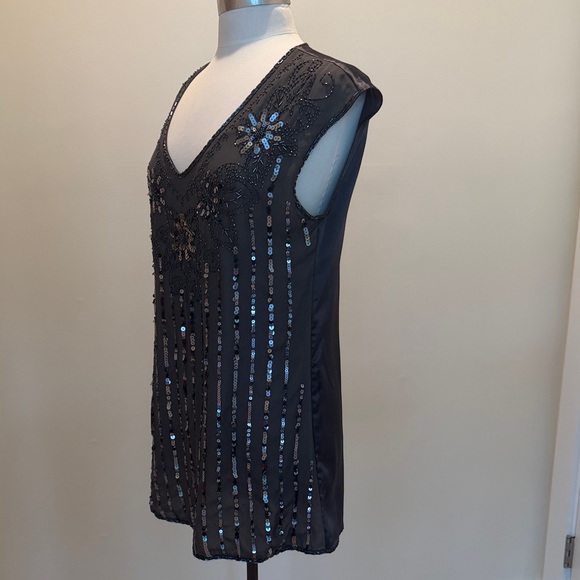 Flying Tomato Gray Sequin & Bead V-Neck Tunic Mini Dress - Picture 2 of 6